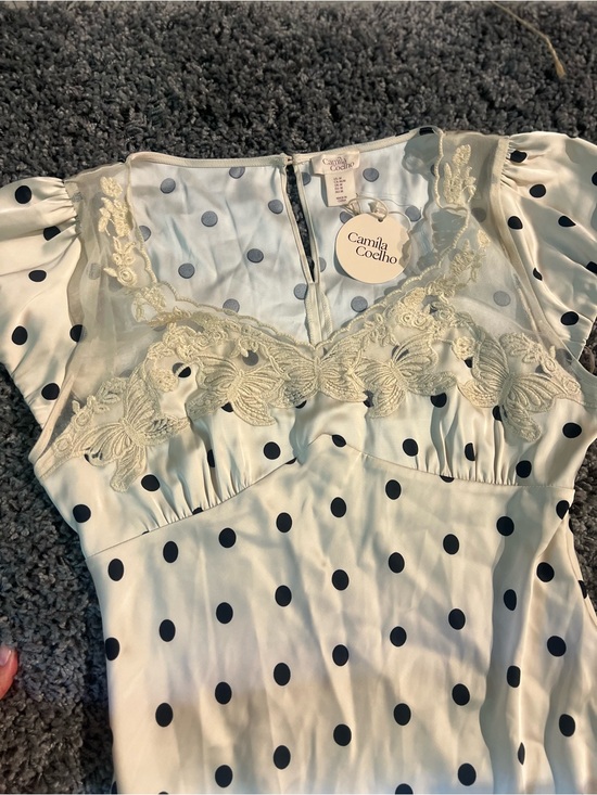 Camila Coelho Dresses & Skirts - Camila Coelho Cream and Black Polka Dot Lace-Trim Dress